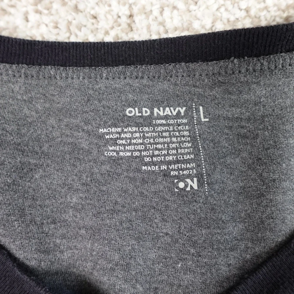 Old Navy Mens Gray Heather Long Sleeve V-Neck T-Shirt Large Contrast Trim Cotton